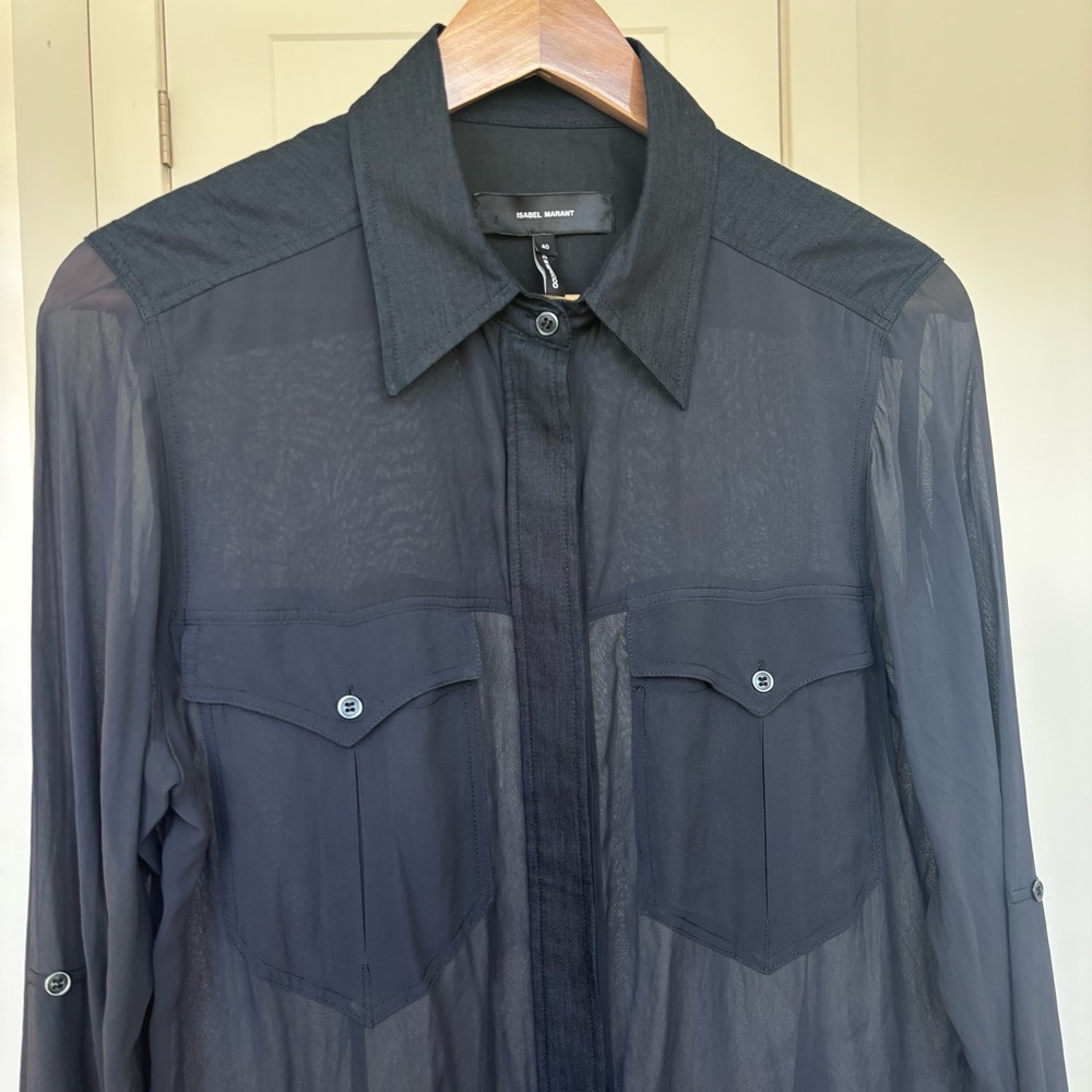 Isabel Marant navy sheer panel Mini utility shirt Dress Sz 40 / 8 - Picture 11 of 16